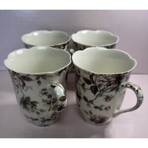Vintage 4 Pcs Brown Toille by Peppertree Tea Set 4 water/ Coffee / Tea Cups Mint